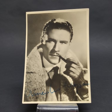 Fotografia e autografo dell'attore Amedeo Nazari ingiallita, 15x10,5 cm