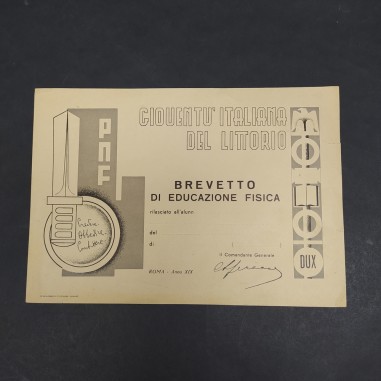 Brevetto di educazione fisica Gioventù italiana del Littorio PNF 1940-41