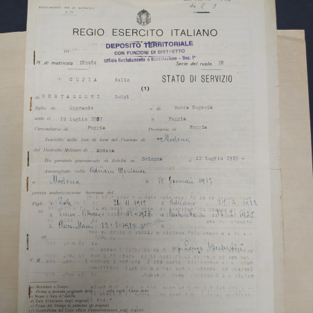 Regio Essercito Stato di servizio Bertazzoni Luigi aggiornato al 1940