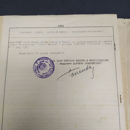 Regio Essercito Stato di servizio Bertazzoni Luigi aggiornato al 1940