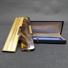 Vintage pettine in tartaruga con protezione laminata in oro e scatolina 2