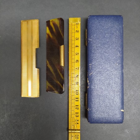 Vintage pettine in tartaruga con protezione laminata in oro e scatolina