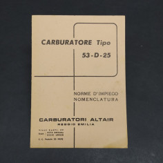 Norma di impuego nomenclatura Carburatori Altair tipo 53-D-25