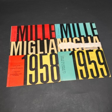 Lotto di 2 riviste Mille Miglia 1958 e 1959 con ingiallimenti e spellature