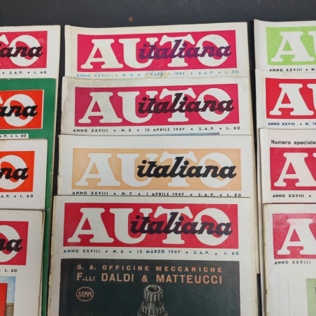Lotto di 16 numeri della rivista Auto italiana 1947. Ingiallimenti, sbucciature