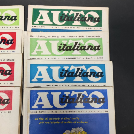 Lotto di 16 numeri della rivista Auto italiana 1947. Ingiallimenti, sbucciature