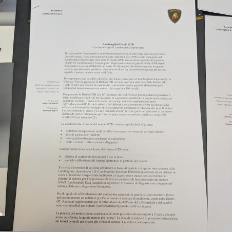 Cartellina stampa vetture Lamborghini Supertrophy 2000 e Diablo GTR, immagini