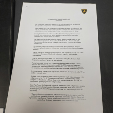 Cartellina stampa vetture Lamborghini Supertrophy 2000 e Diablo GTR, immagini