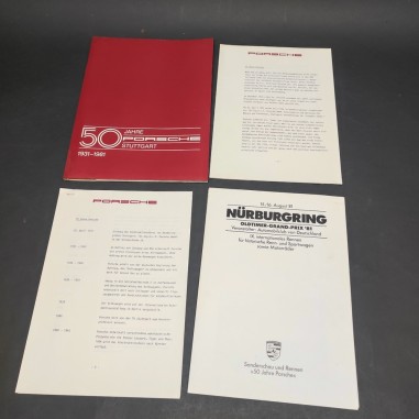 Cartellina stampa auto Porsche 50 Jahre 1931-1981 in tedesco. Ingrigimenti