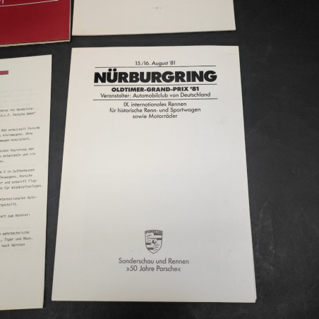 Cartellina stampa auto Porsche 50 Jahre 1931-1981 in tedesco. Ingrigimenti