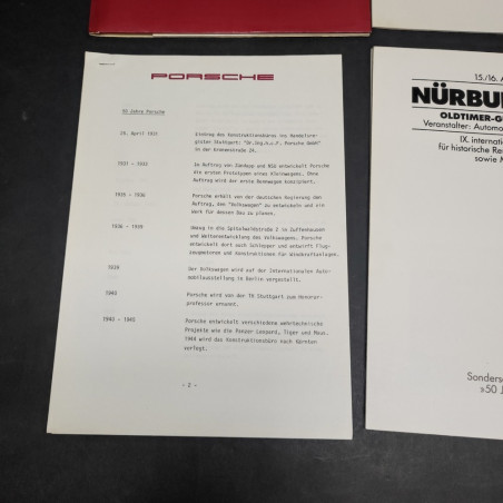 Cartellina stampa auto Porsche 50 Jahre 1931-1981 in tedesco. Ingrigimenti