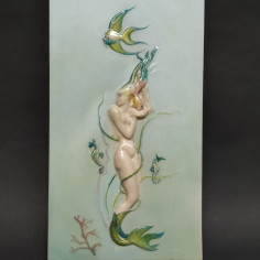 Piastrella in ceramica Le Bertelli La Sirenetta n.35 danneggiata e restaurata 2