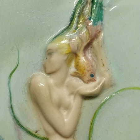 Piastrella in ceramica Le Bertelli La Sirenetta n.35 danneggiata e restaurata