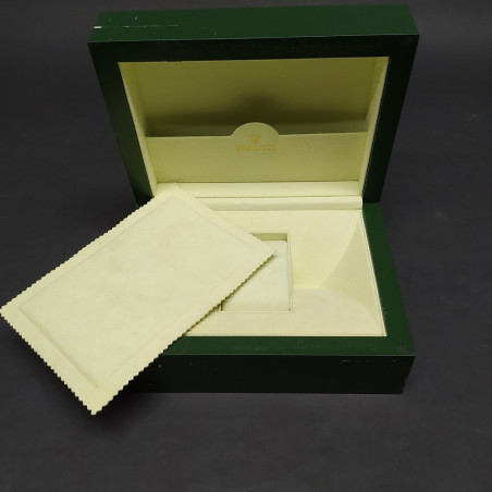 Cofanetto Rolex in legno per orologi, interno foderato e documenti. Spellature