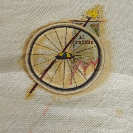 Gaghliardetto 1° premio corsa velocipedistica Cetona 1896 dipinto a mano.Strappo