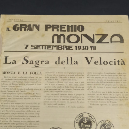 Rivista omaggio Il Gran Premio di Monza 7 settembre 1930. Aloni e ingiallimenti
