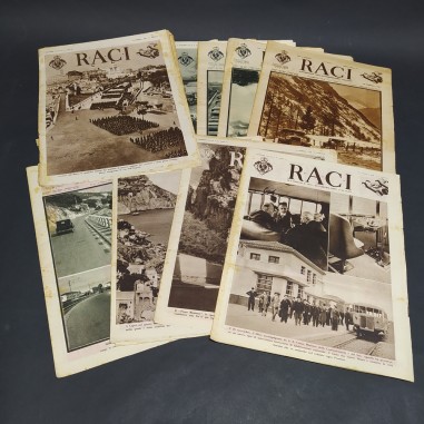 Lotto di 11 riviste Raci dell'anno 1932. Ingiallimenti, aloni, piccoli strappi