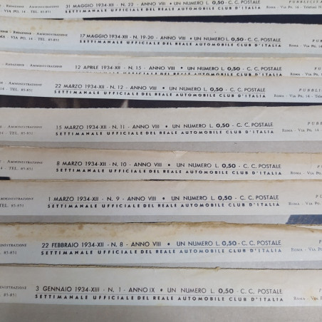 Lotto di 19 riviste Raci dell'anno 1934, di cui una in due copie. Ingiallimenti