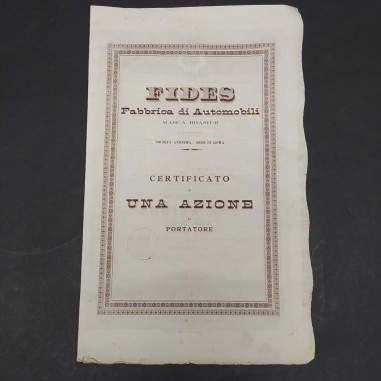 Certificato azionario Fides Fabbrica di automobili Brasier 1906. Piccoli strappi