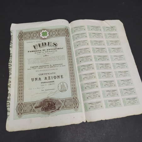 Certificato azionario Fides Fabbrica di automobili Brasier 1906. Piccoli strappi