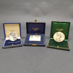 Lotto di 3 medaglie sportive in cofanetto: Comitato Olimpico, FIPAB, Esposizione