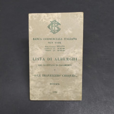 Lista di alberghi che accettano pagamento con travellers cheques, 1930. Graffio
