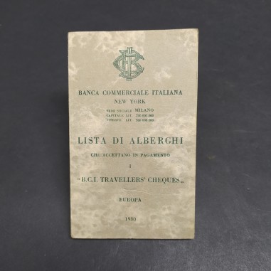 Lista di alberghi che accettano pagamento con travellers cheques, 1930. Graffio