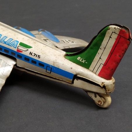 Aereo giocattolo in latta velivolo Alitalia n. 715 con meccanismo a molla