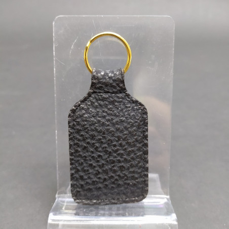 Portachiavi Laverda in pelle nera con logo a medaglia smaltata basculante. Buono