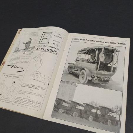 Rivista Il pneumatico Michelin maggio 1912 con aloni ingialliti e spellature