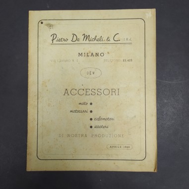 Catalogo di accessori DEM per moto, motocarri, ciclomotori, scooter 1949.Macchie