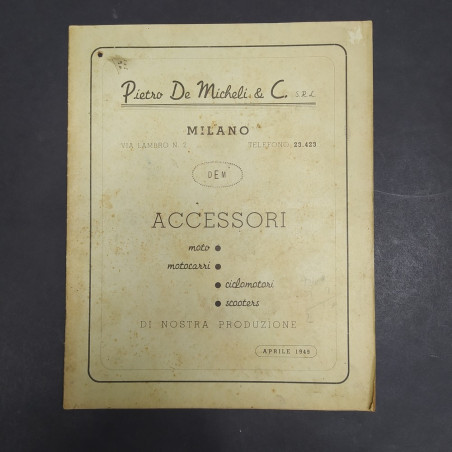Catalogo di accessori DEM per moto, motocarri, ciclomotori, scooter 1949.Macchie