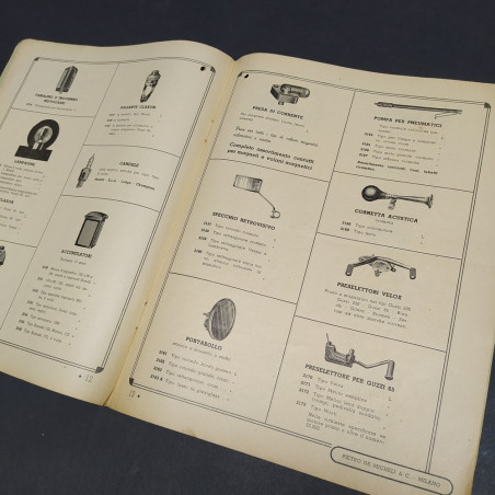Catalogo di accessori DEM per moto, motocarri, ciclomotori, scooter 1949.Macchie