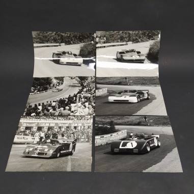 Lotto di 6 fotografie di auto da corsa Targa Florio anni '70 con annotazioni