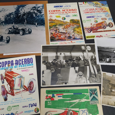 Lotto di foto e cartoline del circuito automobilistico di Pescara Coppa Acerbo
