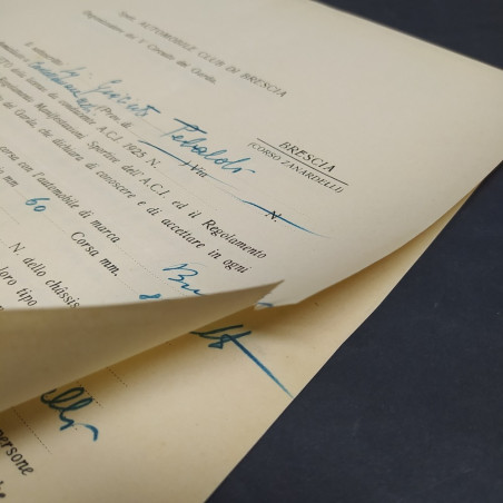 Lotto di 5 richieste d'iscrizione di auto Bugatti al Circuito del Garda 1925