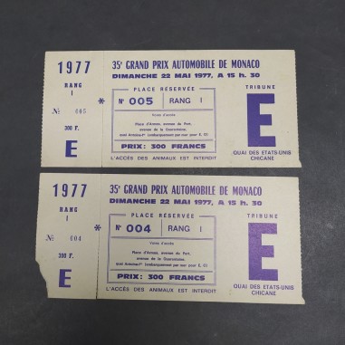 Lotto di 2 biglietti per il 35° Grand Prix automobilistico di Monaco 1977