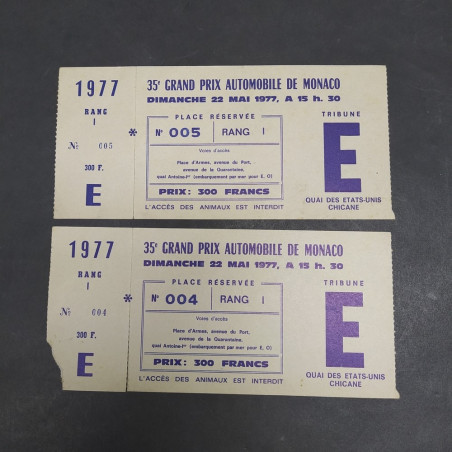 Lotto di 2 biglietti per il 35° Grand Prix automobilistico di Monaco 1977
