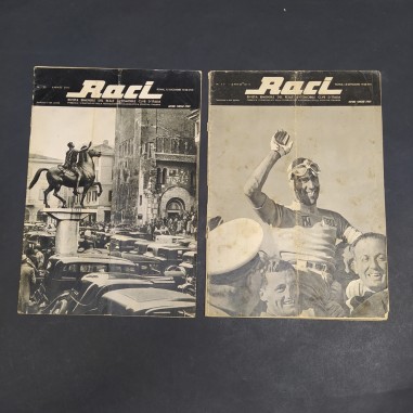 Lotto di 2 riviste automobilistiche Raci dell'anno 1938. Pieghe e spellature