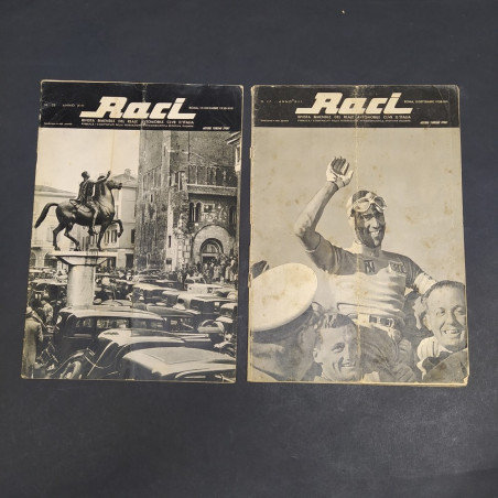 Lotto di 2 riviste automobilistiche Raci dell'anno 1938. Pieghe e spellature