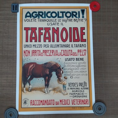 Manifesto pubblicitario vintage del farmaco Tefanoide telato con leggeri aloni