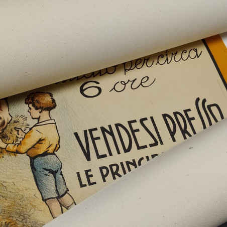 Manifesto pubblicitario vintage del farmaco Tefanoide telato con leggeri aloni