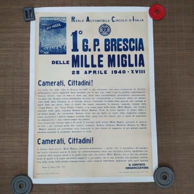 Manifesto telato per il 1° Gran Premio Mille Miglia a Brescia del 1940