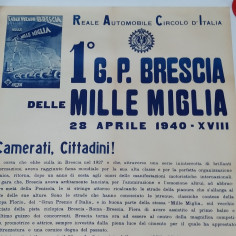 Manifesto telato per il 1° Gran Premio Mille Miglia a Brescia del 1940 2