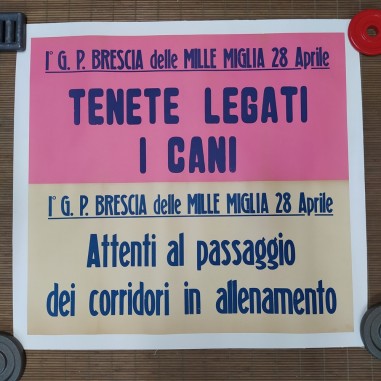 Manifesto telato con avvertenze per il Gran Premio Mille Miglia di Brescia, 1940