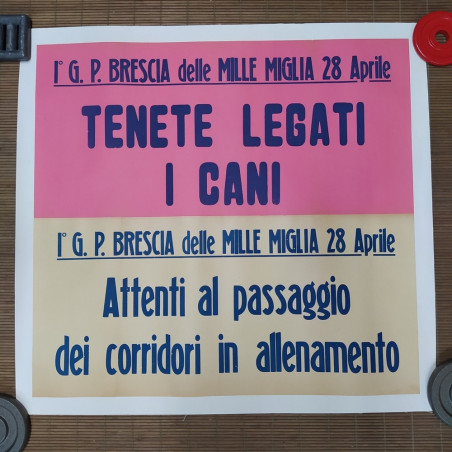 Manifesto telato con avvertenze per il Gran Premio Mille Miglia di Brescia, 1940