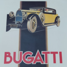 Manifesto pubblicitario telato delle vetture Bugatti, René Vincent. Aloni grigi 2