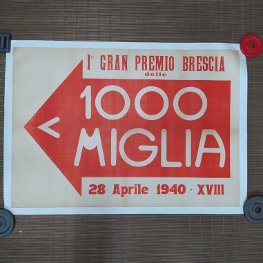 Manifesto telato per il 1° Gran Premio Mille Miglia a Brescia 28 Aprile 1940