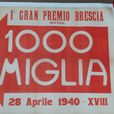 Manifesto telato per il 1° Gran Premio Mille Miglia a Brescia 28 Aprile 1940 2
