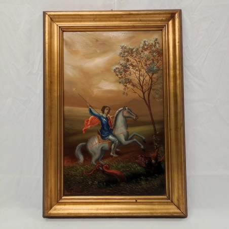 Quadro olio su tavola Silvano d'Ambrosio S. Giorgio e il drago 1999